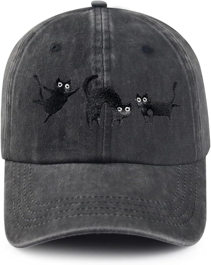 Black Cat Hat,Ragdoll Cat Embroidered Adjustable Cotton Baseball Cap for Men Women,Gifts for Cat Lovers
