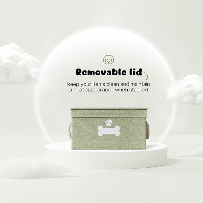 Dog Toy Basket with Lid, Collapsible Storage Bin for Dog Toys, Green