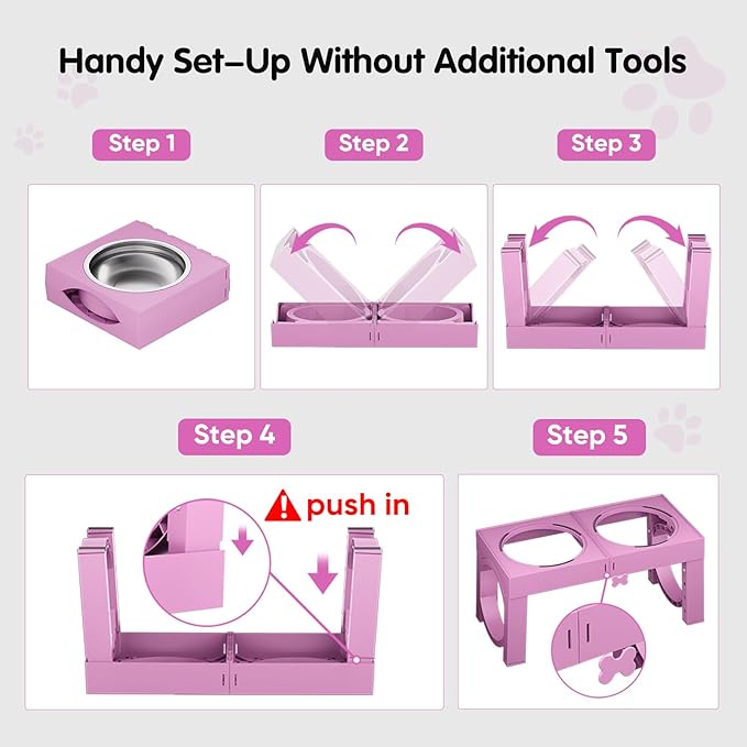 XIAZ Elevated Dog Bowls Large Breed Raised Dogs Bowl Stand Large/Medium Sized Dog 1L Food Water Bowl Stands 5 Heights Adjustable 9/11/12/14in Pink Pet Feeder Dish Station