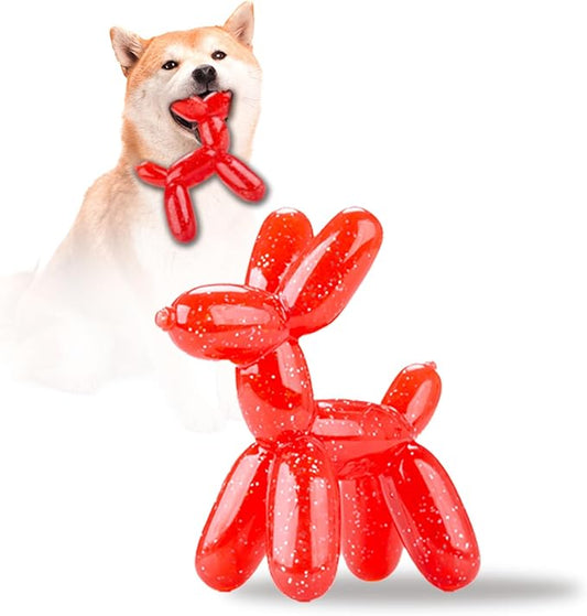 Durable Dog Chew Toy – Balloon Dog Shape, 6.14” for Medium & Large Dogs, Tough Plastic, Interactive Chew Toy for Boredom & Dental Health（Red）