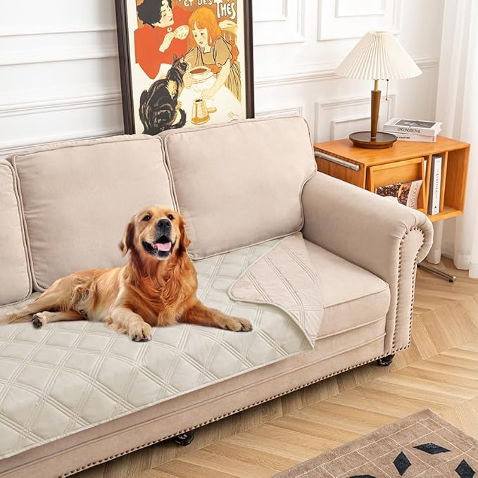 fuguitex Waterproof Dog Blanket Reversible for Small Dogs Resistant Leakproof Washable Couch Cushion Bed Protector Cover for Indoor Furniture Pet Friendly（82"*82",Baby Pink+Cream