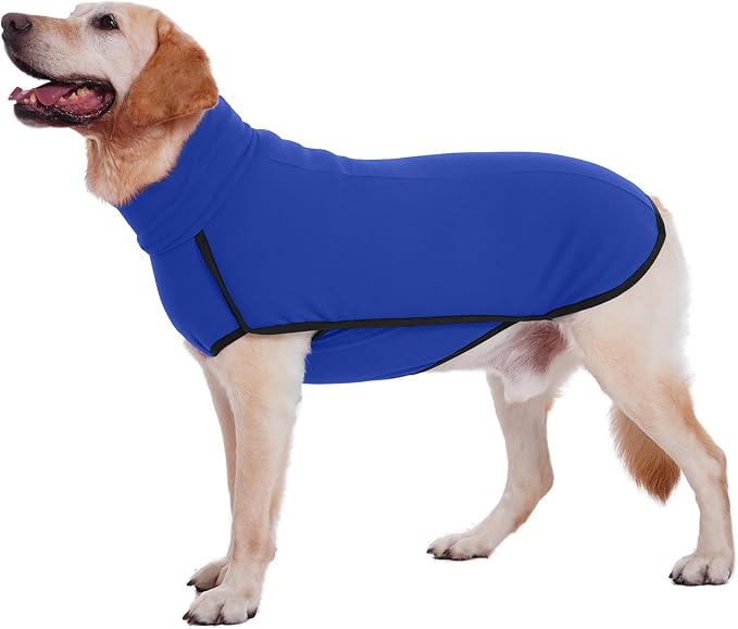 ROZKITCH Dog Sweater with Leash Hole, Warm Winter Coat Soft Pullover Pajamas Windproof Cold Weather Jacket Vest Cozy Jumpsuit Apparel Outfit Clothes for Walking Hiking Travel Sleep Blue 3XL