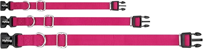 Hyhug Pets Solid Color Classic Regular Heavy Duty Basic Collar for Medium Dogs, Unique Design Adjustment Triglide Slide (Buckle) Can Attached Name Tag Accessories. (Medium, Rose Red)