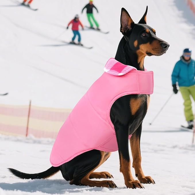 ASENKU Dog Winter Coat, Fleece Doggie Jacket Plaid Reversible Vest Waterproof Windproof Cold Weather Clothes for Small Medium Large Dogs (Pink,3XL)
