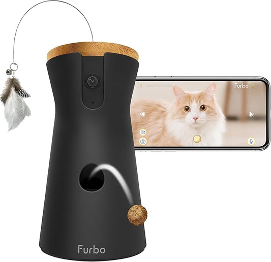 Furbo 360° Cat Camera: Pet Security Cam w/Meowing Alerts, Rotating View, Treat Toss w/Phone App, Smart Home Kitty Monitoring, 2-Way Speaker, No Subscription Needed. Standard See, Talk, & Toss Features