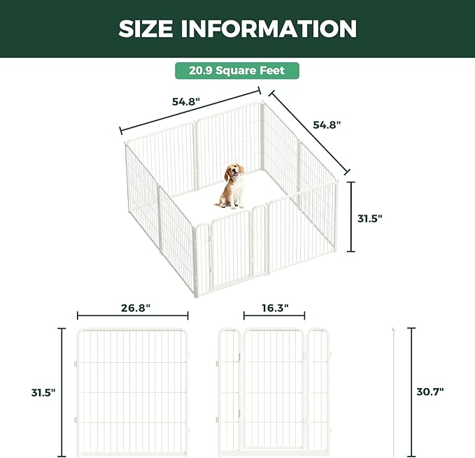 FXW Homeplus Unleashed Indoor Dog Playpen - Stress-Free and Safe Play, Heavy Duty 32 Inch 8 Panels Dog Pen for Small and Medium Dogs, White│Patented