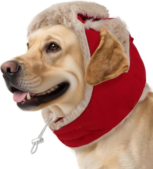 Dog Hats for Large Dogs, Christmas Dog Hat with Ear Holes & Adjustable Chinstrap, Pet Warm Snow Bomber Hat for Cold Weather, Soft Faux Rabbit Fur, Outdoor Beanies Noise Protection