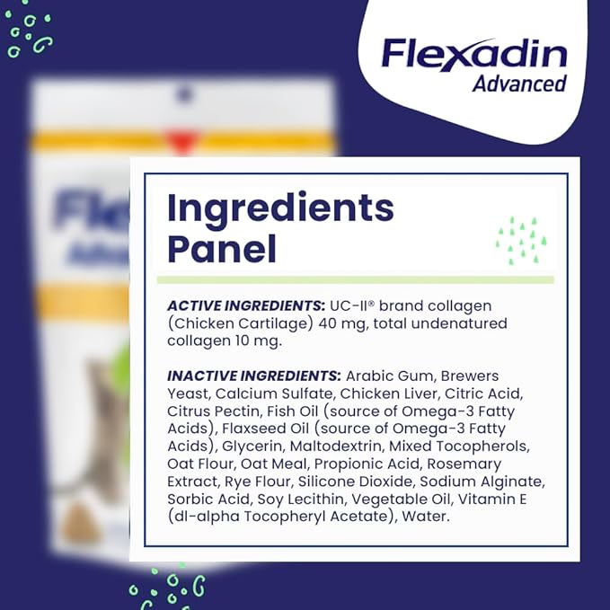 Vetoquinol Flexadin Advanced Dog Hip and Joint Supplement with Undenatured Collagen, One Chew a Day Hip and Joint Support Chew for Dogs and Cats, Clinically Proven Vet-Approved Formula, 30 Chews