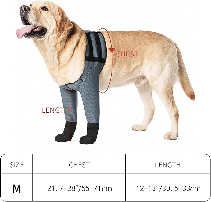 Dog Socks & Boots - Waterproof Anti-Licking Paw Protectors with Non-Slip Bottom, Post-Surgery Recovery Sleeves for Wound Protection (Grey, M)