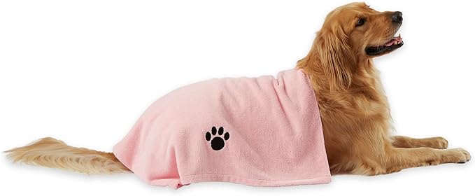 Bone Dry Pet Grooming Microfiber Towel, Embroidered Collection, X-Large,41x23.5", Pink