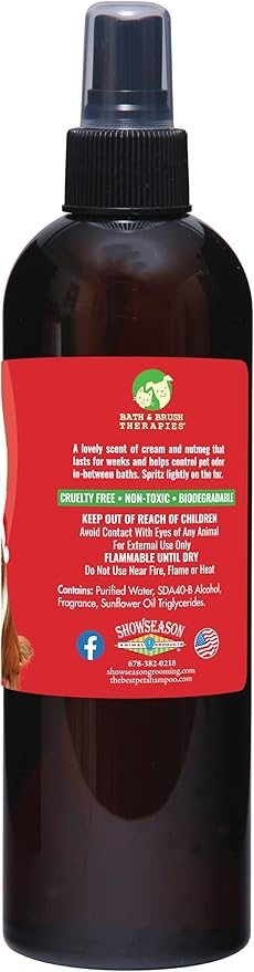 Showseason Animal Products Bath & Brush Therapies® Egg Nog Pet Cologne For Dogs 12.5 oz | Long-Lasting Odor Eliminator | Paraben-Free | Biodegradable & Non-Toxic | Made in USA