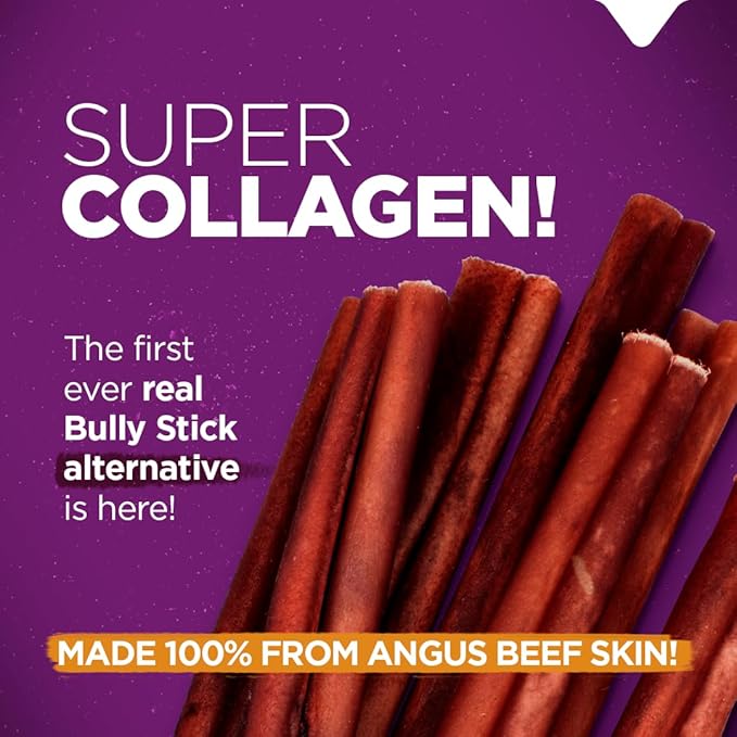 Natural Farm Odor-Free Super Collagen Dog Chews (6-Inch, 10-Pack) The First Ever Real Bull Sticks Alternative: 100% Natural Angus Hide Collagen Treats - More Protein, More Chew Time for All Dogs