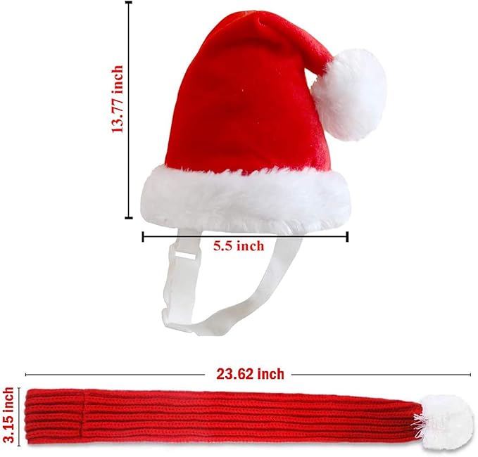 Inscape Data Christmas Dog Santa Hat with Adjustable Scarf, Red Knit Scarf with White Pompom Ball, Dog Winter Neck Warmer, Christmas Party Dressup