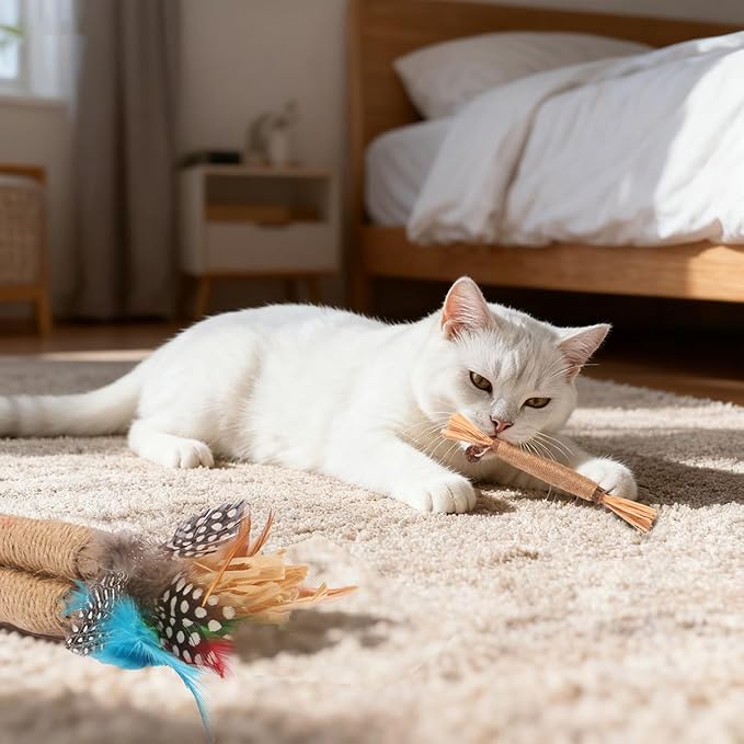 Cat Toys Cat Chew Toys, Silvervine Sticks Catnip Rope Toys for Cats Teeth Cleaning, Kitten Dental Care, Kitty Toys for Indoor Cats Increase Appetite,Enhances Oral & Dental Health (4 Pack)