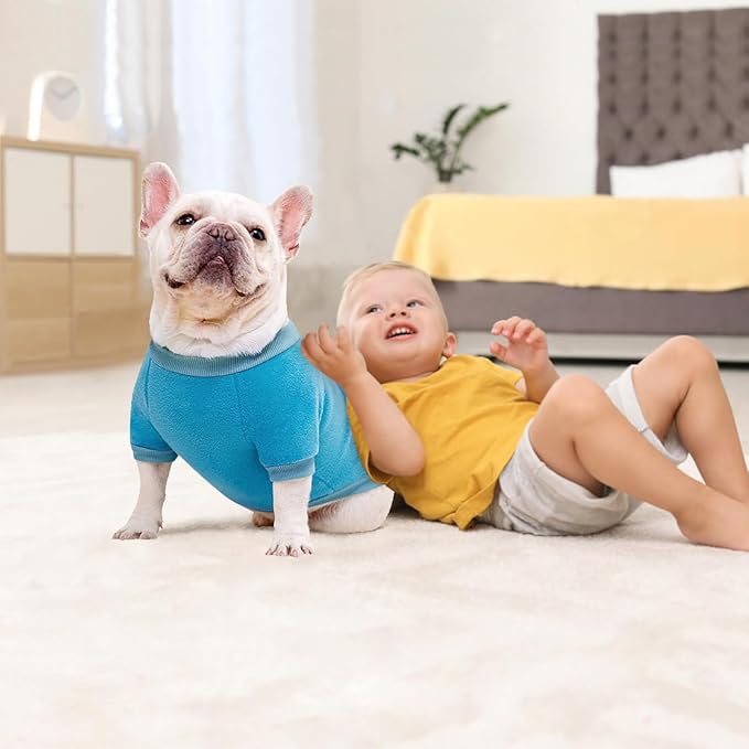 Idepet Dog Fleece Sweater, Small Dogs Shirt Pullover Sweatshirt Pet Dog Clothes Soft Puppy Sweater Warm Winter Shirt Classic Cat Apparel for Small Dogs and Cats (XX-Small, Blue)