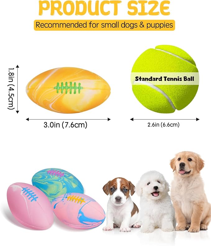 SCHITEC Dog Squeaky Toy Balls, Interactive Squeak Puppy Balls for Fetch Play, Latex Rubber Pet Toy for Puppies Mini Breed Small Dogs