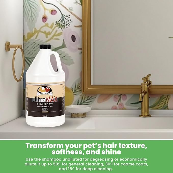 Best Shot UltraMAX Pro 4-in-1 Shampoo, Versatile Pet Shampoo, Ideal Pet Grooming Supplies, Ready to Use, Sweet Pea Essence, 1.1 Gallon