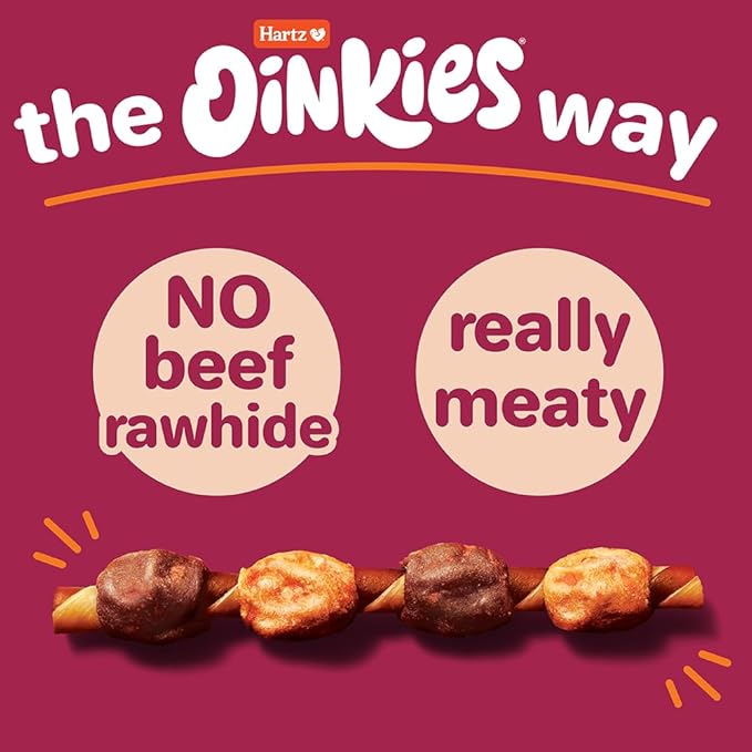 New! Hartz Oinkies Hearty Kabob Dog Treats with 100% Real Chicken, Duck, Sweet Potato & Carrot, Rawhide-Free, Natural Dog Treats, Highly Digestible Long Lasting Chews, 36 Count