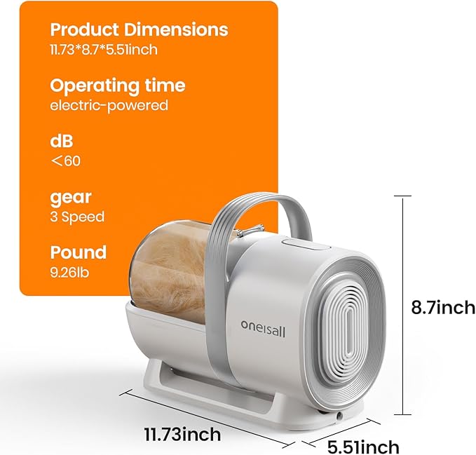 oneisall Dog Hair Vacuum & Dog Grooming Kit, Pet Grooming Vacuum with Pet Clipper Nail Grinder, 1.5L Dust Cup Dog Brush Vacuum with 7 Pet Grooming Tools for Shedding Pet Hair, Home Cleaning (Purple)