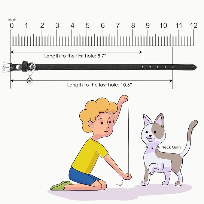 PUPTECK 2 PCS Soft Genuine Leather Cat Kitten Collar with Bells Adjustable for Girl Boy Cats Puppy - Black, Khaki