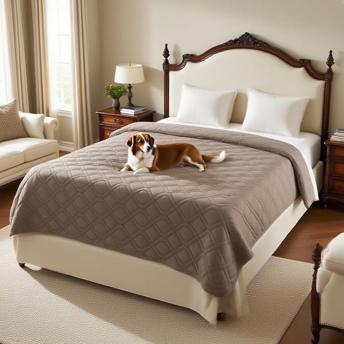 PrinceDeco Waterproof Dog Blanket Pet Bed Cover for Furniture Bed Couch Sofa Loveseat Non-Slip Back(52x82 Inch,Taupe)