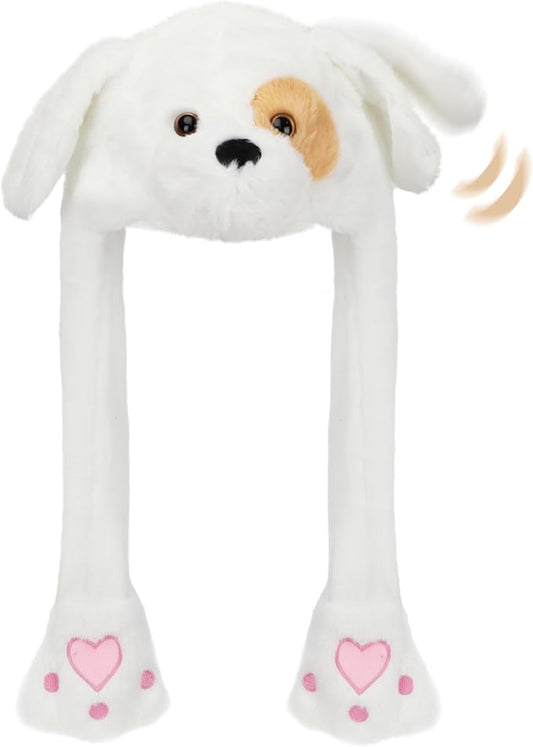 Animal Hat with Ears Moving Jumping Pop Up Beating Hat Plush Holiday Cosplay Dress Up Funny Gift for Kids