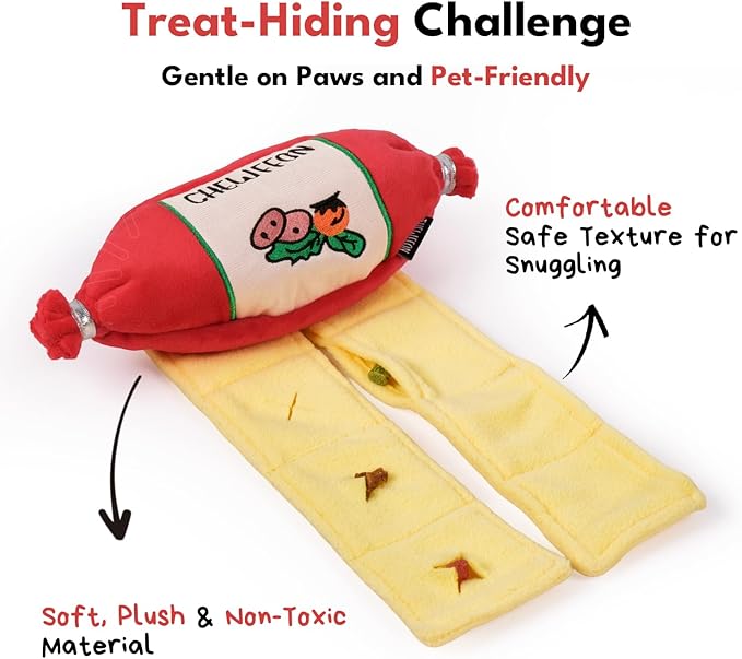 CHEWFFON Sausage Dog Toy, Interactive Crinkle Puzzle Toy, Snuffle Puppy Toy for Boredom, Enrichment Nose Work Toys, Great for All Dog Sizes