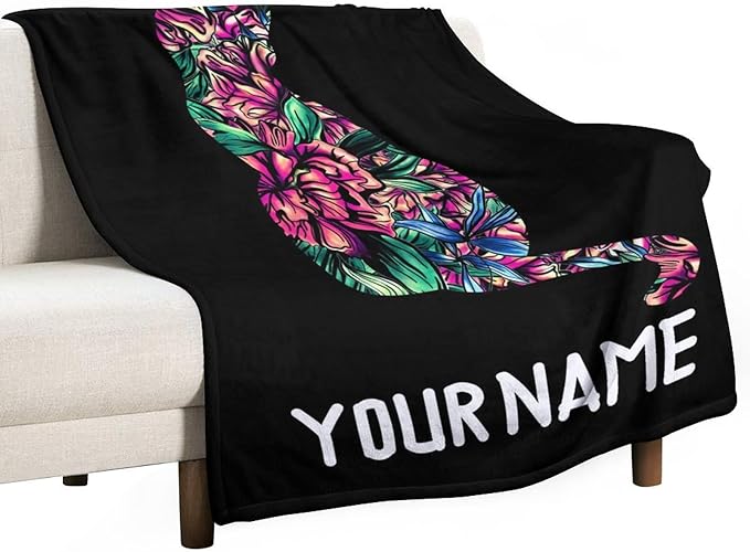 Personalized Cat Blanket Gifts with Name - 60"x80" Cute Throw Blanket for Adults Kids - Black Soft Plush Throws for Bed, Couch & Travel