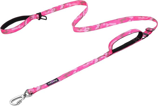 Hotsky Heavy Duty Dog Leash,4.5-6 FT Adjustable Durable Nylon Seatbelt Lead with Two Padded Traffic Handle and Carabiner for Large Medium and Small Breed Dogs,Pink Camo