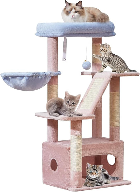 Taoqimiao Cat Tree,38.5-Inch Cat Tower for Indoor Cats,Suitable for Kittens with Luxurious cat condo with Adjustable Baskets and Luxurious Perch MS029SPB Pink and Blue