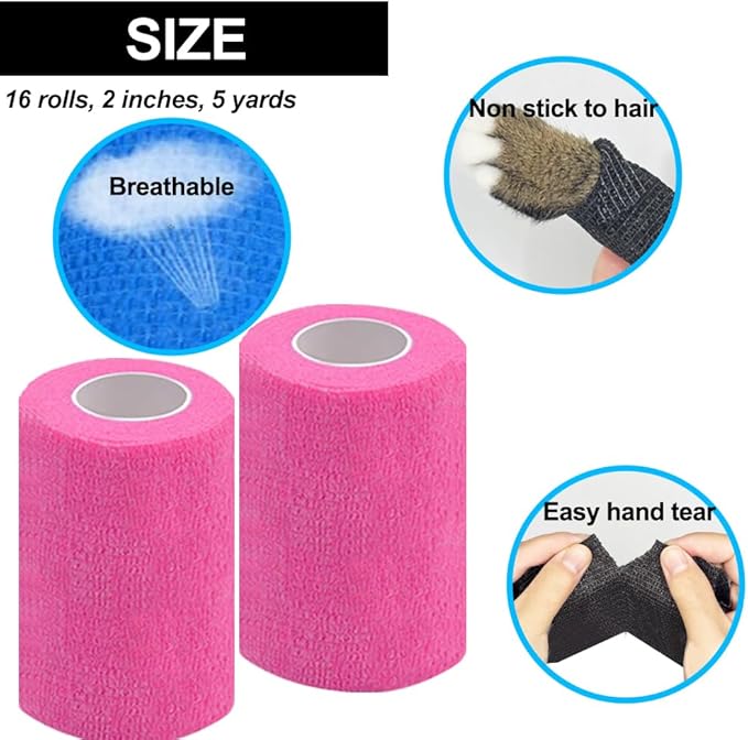 12 Pack Self Adhesive Bandage Wrap,3" X 5 Yards Black Elastic Cohesive Bandage for Sports,Wrist,Ankle,Vet Wrap,Grip Tape