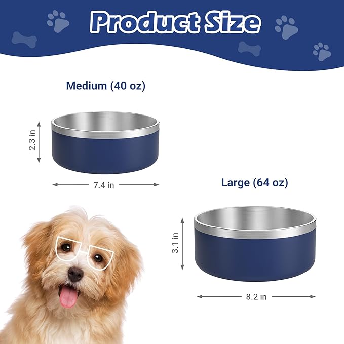 LIANLAI Stainless Steel Dog Bowls, Rust-Resistant Pet Bowls, Non Slip Dog Water Bowl, Versatile Feeding Bowls (Blue，40 oz)