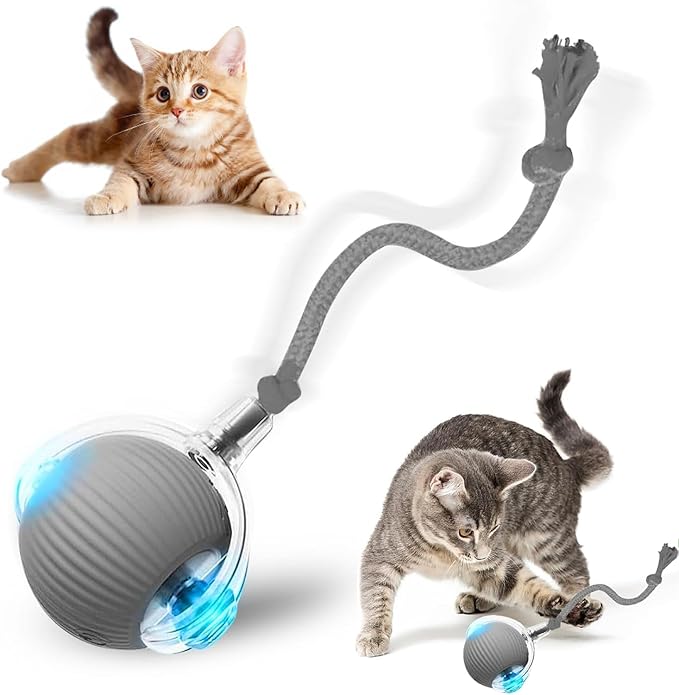 Interactive Cat Toy, 2025 New Interactive Rolling CatsToy Balls 360° Smart Automatic Rolling Pet Ball, Fast Moving Toy for Dog,Cat Ball Toy (Grey)