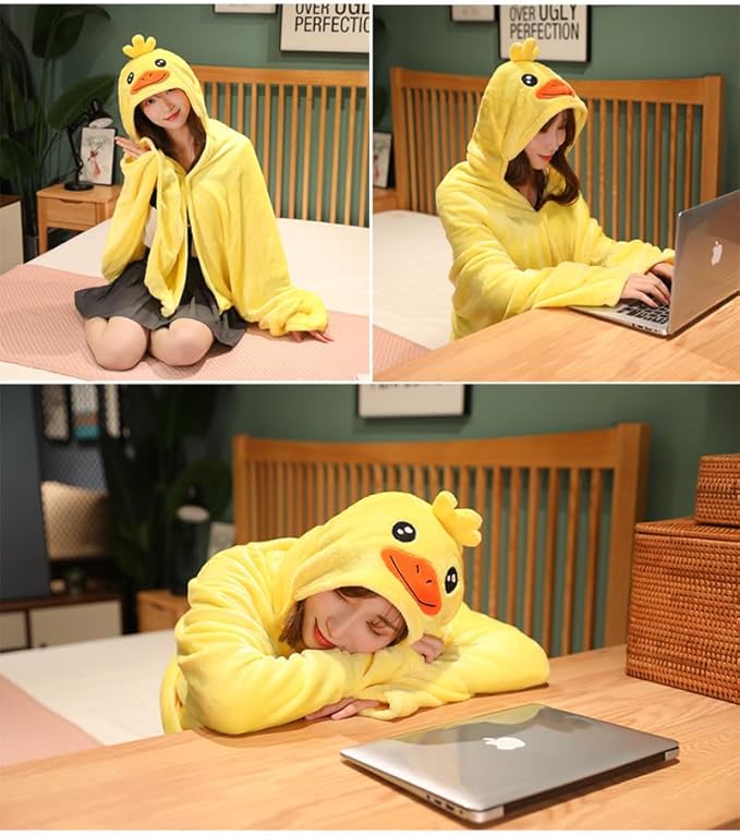 Cute Wearable Blanket Soft Cape for Adult Women Men Warm Cozy Hoodie Cute Animal Bear Cat Bunny Carpet Home