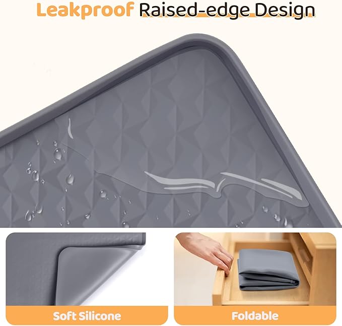 Dog Food Mat, Extra Large 51" x 25.6" Silicone Pet Feeding Mat with Raised Edge Pet Placemat for Small, Medium, and Large Pets Non-Slip, Easy to Clean (Dark Grey)