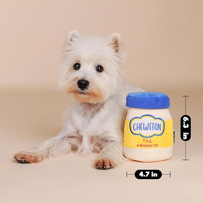 CHEWFFON Dog Enrichment Toys, Interactive Mayonnaise Jar Puzzle, Snuffle Toy for Mental Stimulation, Hide and Seek Crinkle Toy for All Dog Sizes