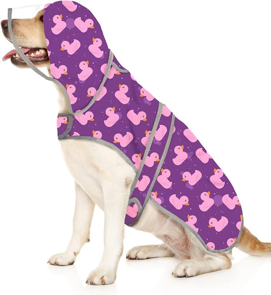 HDE Dog Raincoat with Clear Hood Rain Jacket Poncho for Small Medium Large Dogs Ducks Purple - XL
