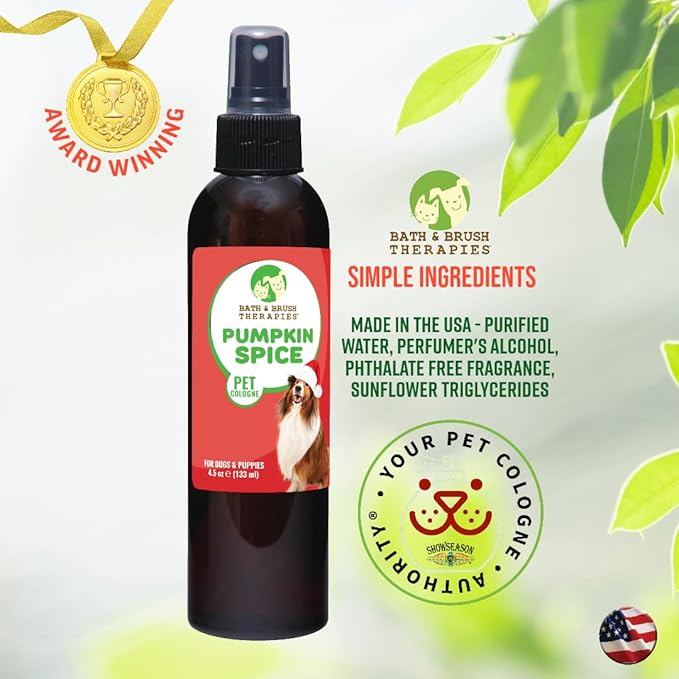 Showseason Pumpkin Spice Holiday Dog Perfume 4.5 oz. for Dogs and Puppies | Long Lasting, Deodorizing Spray, Paraben Free, Made In The USA