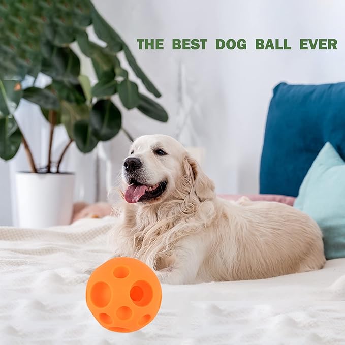 Evan Dog Toy Balls, 5 Inch Treat Tricky Ball Food Dispensing Toys Tricky Fun Interactive Dog Toy Food Dispenser Toy Puzzle Toy Ball Dog Chew Toys Ball for Large Medium Slow Feeder Dog Bowls（Orange）