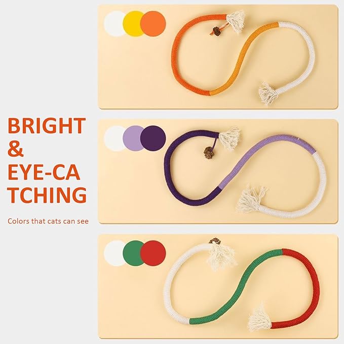 Cat Chew Rope, Catnip-Infused Organic Cotton Chew Rope Toys for Cats, Soft & Safe Dental Chew Toys, Self-Play & Teeth Cleaning for Cats (Purple+red)