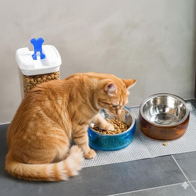 Felli Pet Oblik Acrylic Raised Dog Food Water Bowl Stainless Steel Slanted Oval Dish for Short Leg Puppy & Small Medium Pet, Elevated Tilted Metal Feeder Angled Plastic Spill Proof (1.5Cups, Gold)