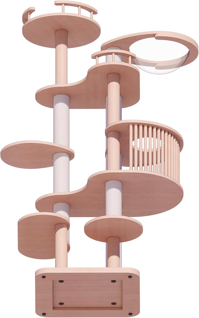 Downpat Cat Tree 72.3" Solid Wood Multi-Level Cat Tower with Condo,Cat Scratching Post,Jumping Space,Furniture Suitable for Cats