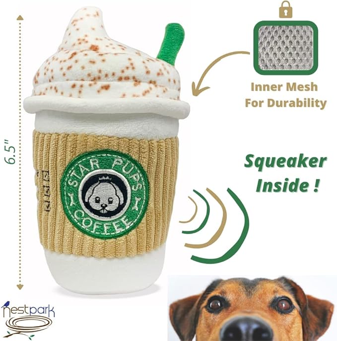 Nestpark Parody Star Pups Coffee Dog Toy Pup'kin Spice Latte - Funny Plush Squeaky Crinkle Dog Toys for Medium, Small and Large for Dog Birthday