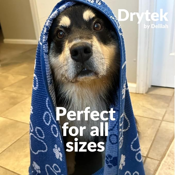Delilah Home Drytek High Performance Dog Towel, Dries 4X Faster, Luxuriuouly Soft, and Made from Recycled Botlles, 30-inch by 54-inch, Large (Navy)