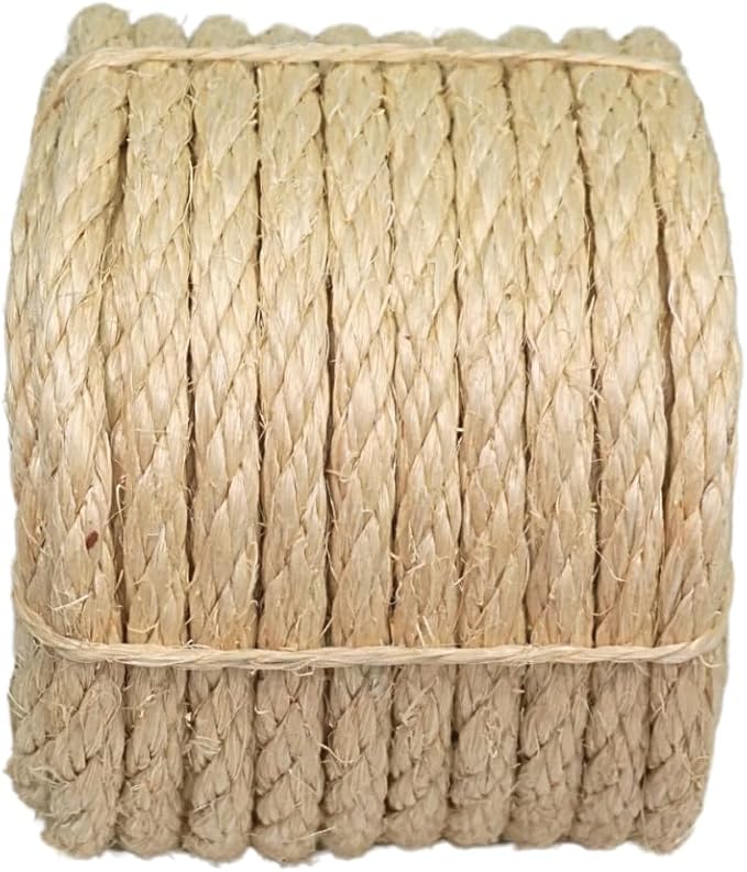 Premium Brazilian Sisal Rope, Natural Fiber 100% Sisal, Ultra Durable, Chemical-Free, Ideal for DIY, Cats, Scratching Post Replacement, Home Decor, Garden, Crafting (3/8” 50 ft / 9.5mm 15m)
