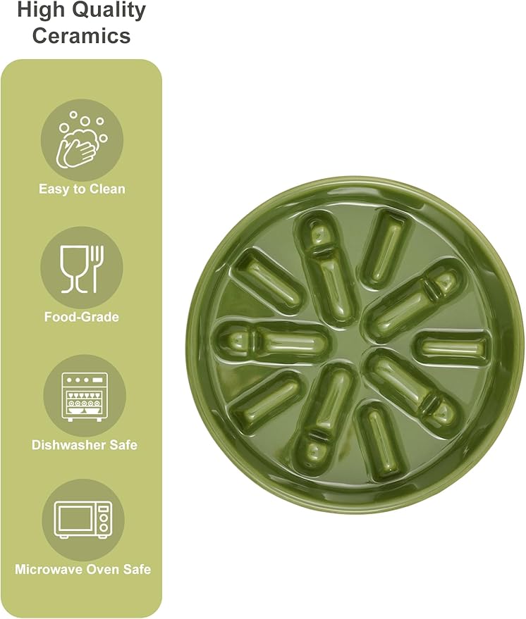 Ceramic Maze Dog Slow Feeder with Non-Slip Silicone Rim – Heavy-Duty Stoneware Bowl with Puzzle Pattern for Bloating & Obesity Prevention (Green-M)