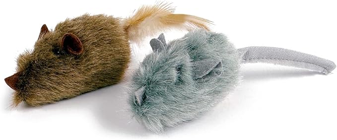 TTcat 2Pcs Silvervine Feather Mice for Cats and Kittens,Interactive Cat Mice Toy,Melody Chaser Cat Play Squeaking Mice.