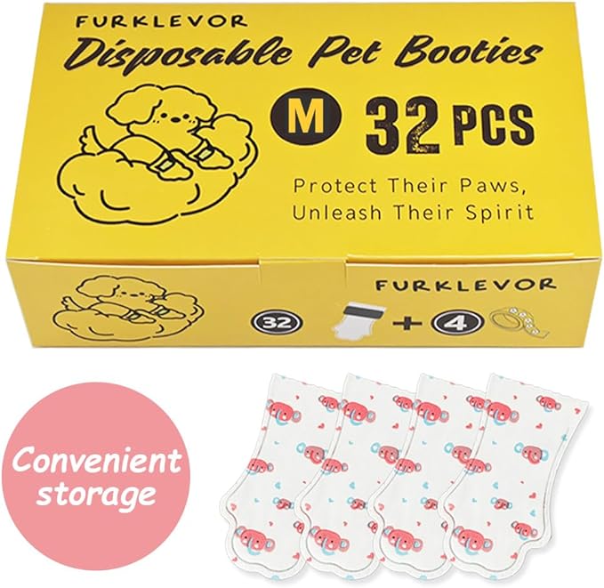 Disposable Dog Booties for Dogs & Cats,32Pcs Pet Booties Waterproof and Breathable with Adjustable Bandage,Paw Socks Protector for Small Medium Large Dogs(Medium,Paw Width:1.78~2.56inches)