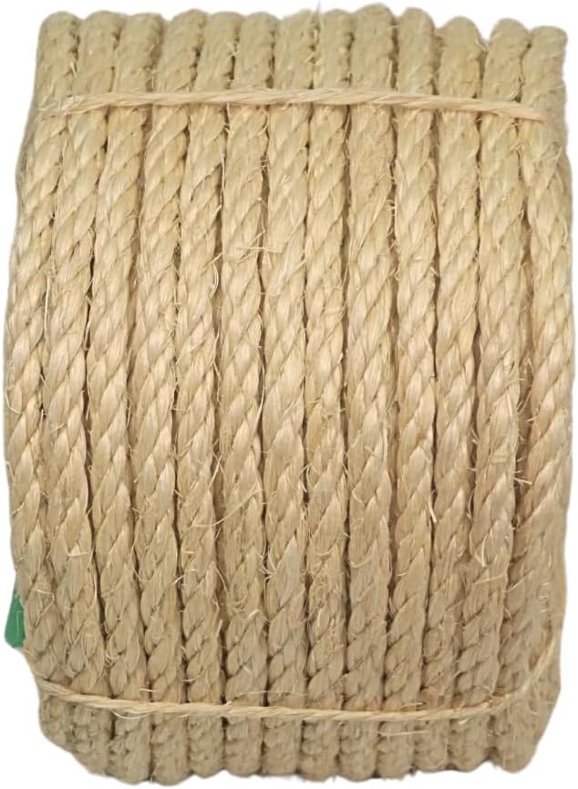 Premium Brazilian Sisal Rope, Natural Fiber 100% Sisal, Ultra Durable, Chemical-Free, Ideal for DIY, Cats, Scratching Post Replacement, Home Decor, Garden, Crafting (1/5” 100 ft / 5mm 30m)