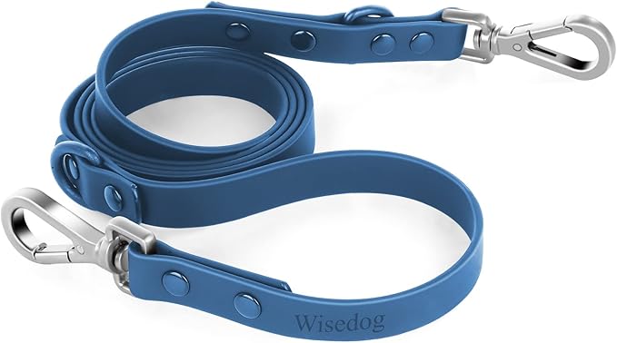 Wisedog Waterproof Dog Leash – 5ft/6ft Adjustable with 2 Hooks & Traffic Handle, Easy to Clean Double Clip Leash for Small, Medium, Large Dogs (Navy,M)